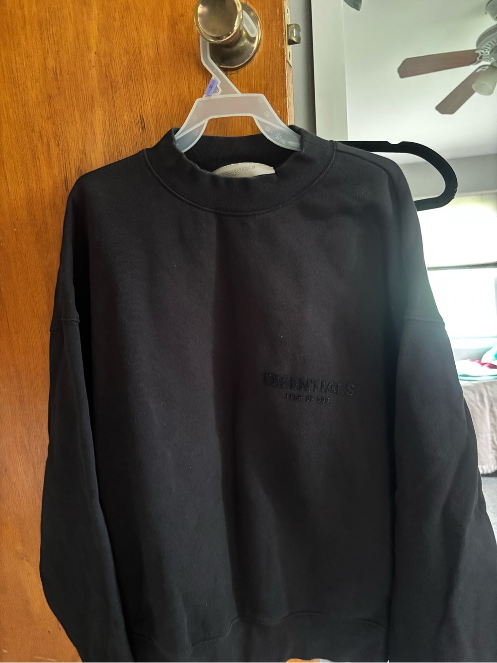 Essentials Black Embroidered Crewneck Mockneck Sweatshirt